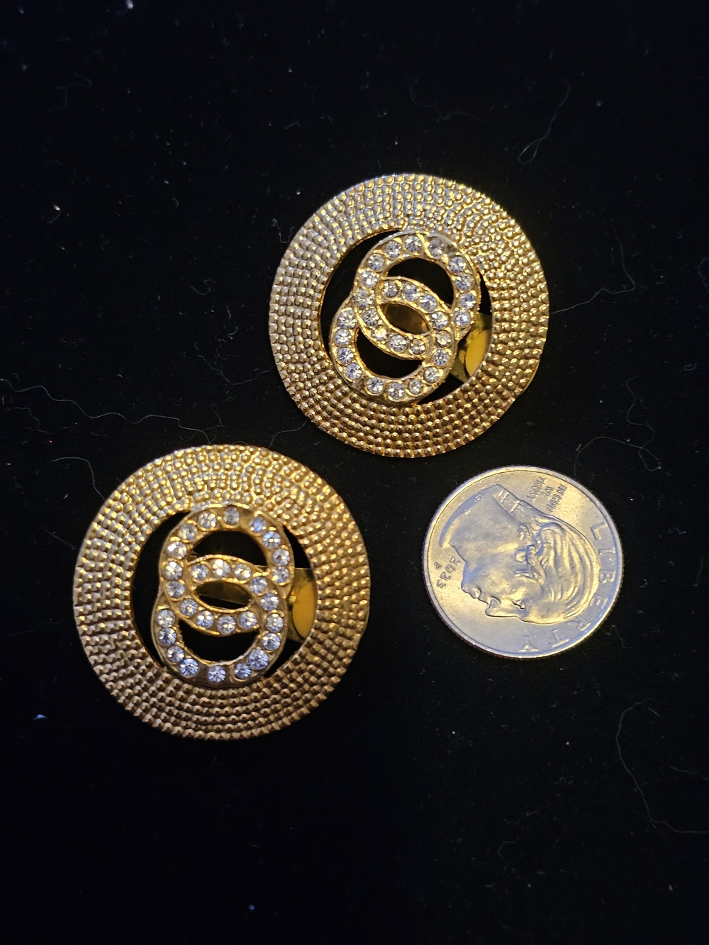Round Gold-Tone Crystal Clip-On Earrings,